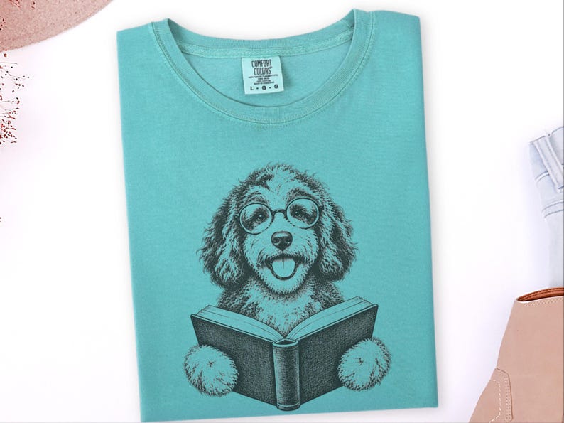 Maglietta per cani amanti dei libri, maglietta per amanti dei cani e dei libri, regalo per la mamma di un Aussiedoodle, maglietta per Aussiedoodle che legge, regalo per topi di biblioteca immagine 9