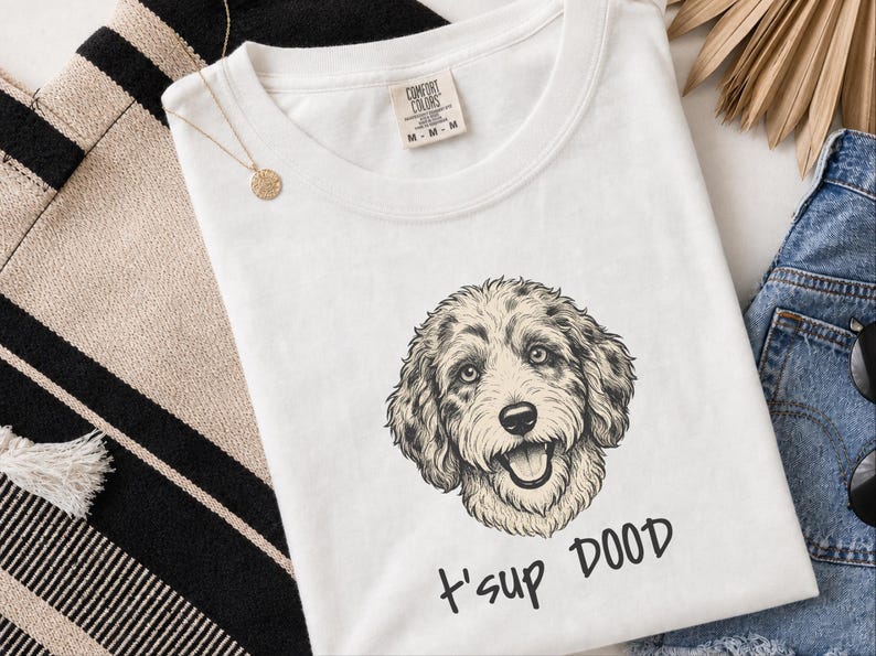 Comfort Colors Aussiedoodle Graphic T-Shirt, T'sup Dood Funny Australian Crewneck, Goldendoodle Bernedoodle Labradoodle Sheepadoodle Owner image 8