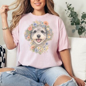 Comfort Colors Schnoodle Lover Schnoodle Floral Face Tee, Dog Mom Life Shirt, Doodle Puppy Tee, Cross-Breed Dog, Cottagecore Owner image 7