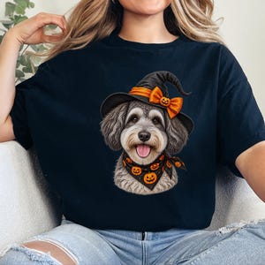 Witch Dog Shirt, Halloween Dog Mom, Schnoodle Mom Gift, Spooky Dog Sweatshirt, Fall Doodle Dog Tee image 2