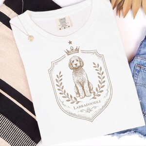 Comfort Colors Labradoodle Dog Gift, Royal Crest Shirt, Doodle Mom Apparel, Regal Pet Portrait, Tee, Dog Shirt for Women, Regal Pet Art image 7