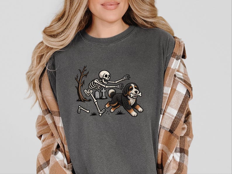 Bernedoodle Dog Shirt, Skeleton Dog Shirt, Halloween Pet Gift, Funny Bernedoodle Shirt, Halloween Dog Tee, Bernedoodle Mom Gift image 4