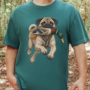 T-shirt met mopshondmotief voor eendenjagers, grappig cadeau voor eendenjacht, T-shirt voor watervogeljagers, shirt voor de jacht op wilde eenden, cadeau voor buitenjagers afbeelding 7