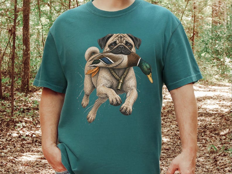 T-shirt met mopshondmotief voor eendenjagers, grappig cadeau voor eendenjacht, T-shirt voor watervogeljagers, shirt voor de jacht op wilde eenden, cadeau voor buitenjagers afbeelding 7