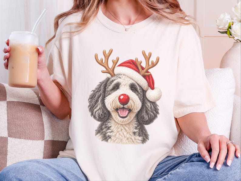 Camiseta navideña para Sheepadoodle, sudadera navideña para perros, regalo para dueños de Sheepadoodle, conjunto navideño para perros. imagen 9