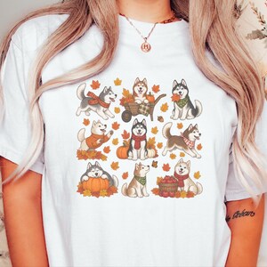 Autumn Husky Shirt, Siberian Husky Dog Gift, Fall Dog Mom Sweatshirt, Cozy Autumn Apparel, Cute Puppy Tee image 3