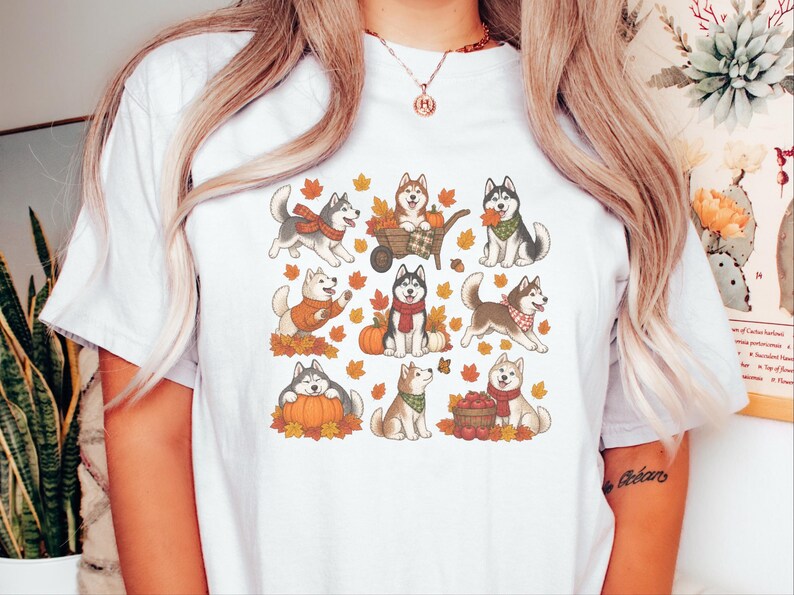 Autumn Husky Shirt, Siberian Husky Dog Gift, Fall Dog Mom Sweatshirt, Cozy Autumn Apparel, Cute Puppy Tee image 3