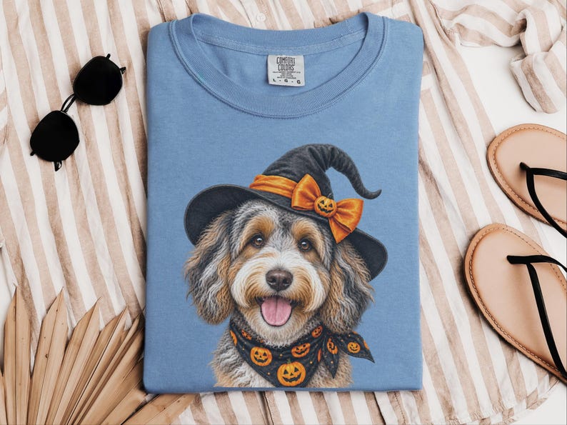 Witch Dog Shirt, Aussiedoodle Shirt, Doodle Mom Halloween Gift, Spooky Dog Lover Tee, Halloween Dog Shirt image 3