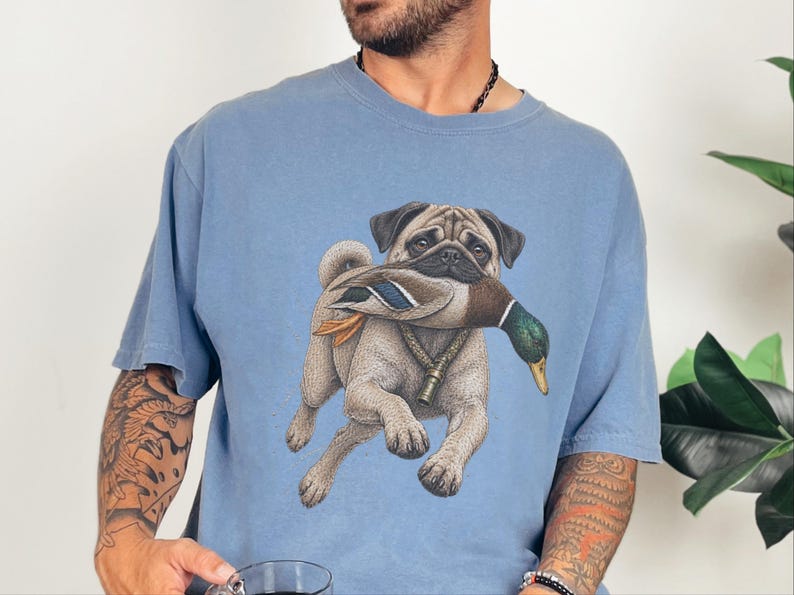 T-shirt met mopshondmotief voor eendenjagers, grappig cadeau voor eendenjacht, T-shirt voor watervogeljagers, shirt voor de jacht op wilde eenden, cadeau voor buitenjagers afbeelding 6