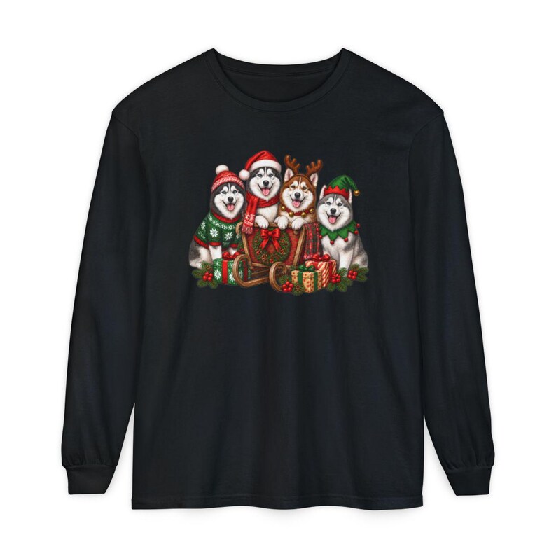 Siberian Husky Christmas Shirt, Husky Lover Gift, Festive Holiday Dog Sweatshirt, Santa Paws Xmas Tee image 13
