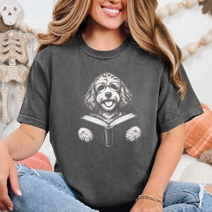 Bookish Dog Tee, Cavapoo Mom Gift, Reading Animal Art, Cavapoo Shirt, Dog Lover Book Tee image 4