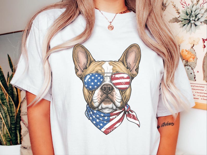 Comfort Colors Patriotic French Bulldog Sunglasses Shirt, Independence Day Anniversary Frenchie Dog Dad Tee, Patriotic Dog Gift immagine 6