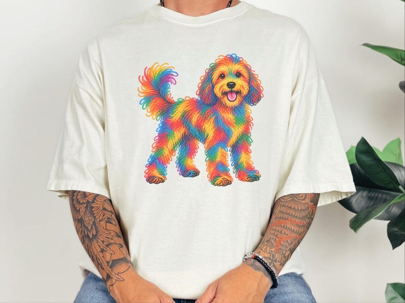 Cavapoo Shirt, Cavapoo Mom Gift, Colorful Dog Tee, Doodle Dog Art, Rainbow Puppy Graphic, Pet Lover Shirt image 2