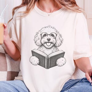 T-shirt met Maltipoo-hond, cadeau voor Maltipoo-moeder, T-shirt voor boekenwurm, T-shirt voor lezende hond, cadeau voor bibliothecaris, T-shirt voor hondenliefhebber met boeken, T-shirt voor boekenwurm afbeelding 10