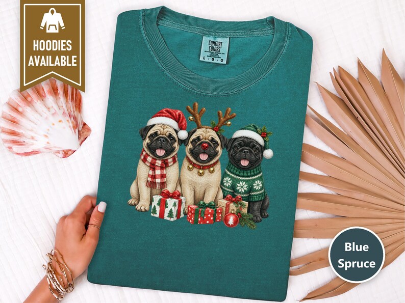 Christmas Pug Sweatshirt, Pug Christmas Gift, Holiday Dog Shirt, Pug Lover Sweatshirt, Festive Puppy Crewneck, Pug Mom Gift image 5