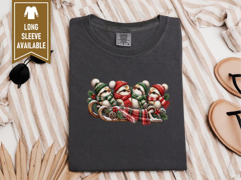 Christmas Birds Shirt, Holiday Bird Lover Gift, Winter Wildlife Tee, Cute Animal Sweatshirt, Festive Christmas Bird Shirt image 5