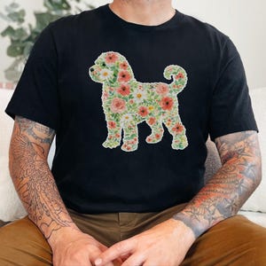T-Shirt für Schnoodle-Fans, Schnoodle-Blumenmotiv, Boho-Frühlings-Blumen-T-Shirt, Doodle-Hundebesitzer-Shirt, Haustier-Silhouette-Shirt Bild 6