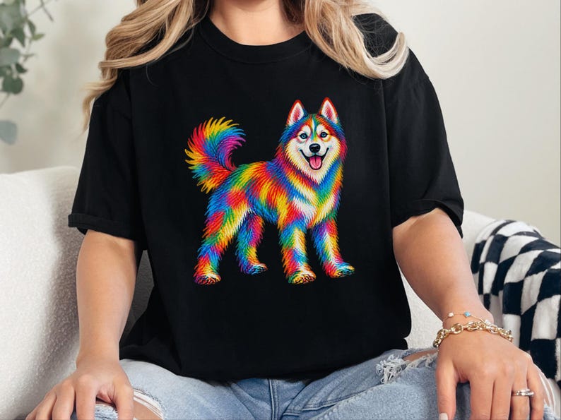 Husky Dog Shirt, Siberian Husky Gift, Colorful Dog Art, Husky Mom Gift, Dog Lover Tee image 1