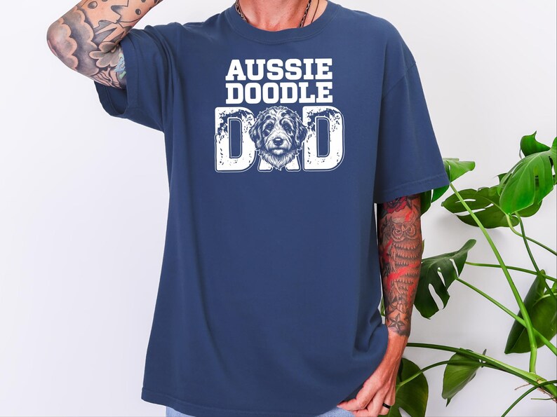 Comfort Colors Aussiedoodle Dad T-Shirt, Funny Retro Dog Lover Graphic Tee, Vintage Doodle Pet Parent Gift Idea, Best Dog Dad Apparel image 2