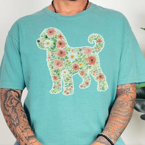 Comfort Colors Schnoodle Lover Schnoodle Floral Silhouette T-Shirt, Summer Flowers Dog Tee, Pet Owner Present, Summer Flowers Shirt image 4