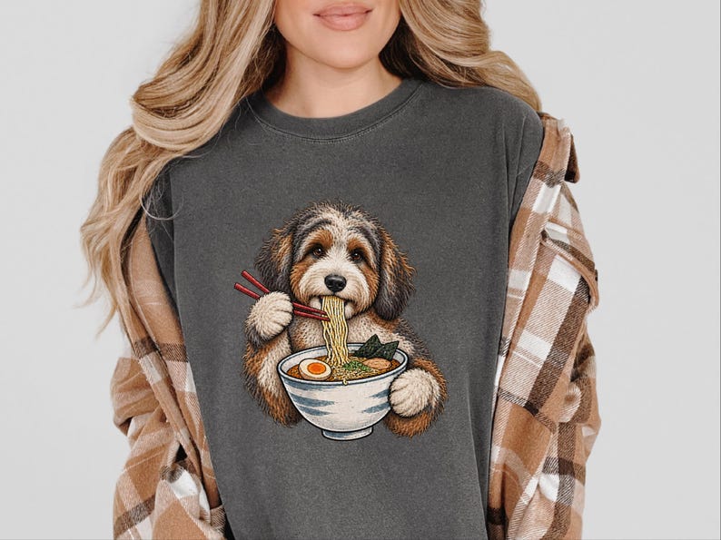 Ramen-tröja för japansk matälskare, rolig nudelhundtröja, ramen-skål med grafisk design bild 5