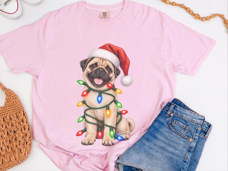 Pug Christmas Shirt, Christmas Pug Gift, Pug Lover Shirt, Holiday Pet Shirt, Santa Pug Tee image 8