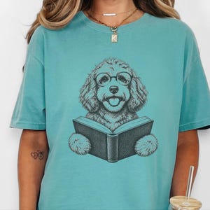 Bookish Dog Tee, Cavapoo Mom Gift, Reading Animal Art, Cavapoo Shirt, Dog Lover Book Tee image 2