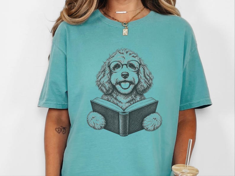 Bookish Dog Tee, Cavapoo Mom Gift, Reading Animal Art, Cavapoo Shirt, Dog Lover Book Tee image 2