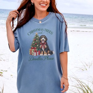 Bernedoodle Christmas Shirt, Christmas Trees And Doodles Please, Bernedoodle Mom Gift, Holiday Dog Lover Tee, Dog Owner Present image 5