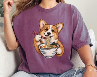 Corgi-shirt, cadeau voor Corgi-liefhebbers, T-shirt voor ramenliefhebbers, T-shirt met Japans eten, T-shirt voor Corgi-moeders, T-shirt met hondenhumor