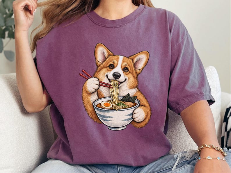 Corgi Shirt, Corgi Lover Gift, Ramen Lover T Shirt, Japanese Food Tee, Corgi Mom Shirt, Dog Humor Shirt image 1