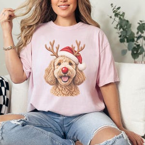 Christmas Goldendoodle Shirt, Goldendoodle Mom Gift, Holiday Dog Sweater, Rudolph Red Nose Doodle Crewneck, Festive Pet Lover Apparel image 3