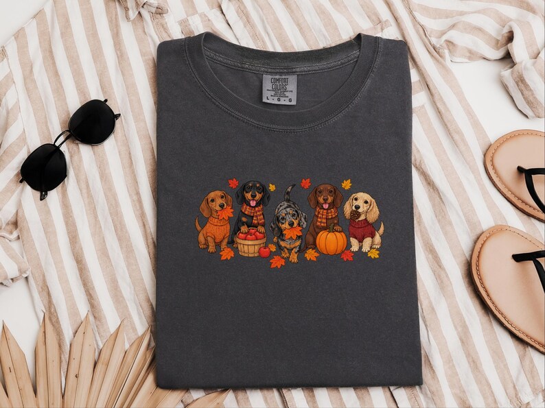 Dachshund Fall Shirt, Autumn Dog Lover Gift, Wiener Dog Sweater, Cute Fall Doxie Tee, Sausage Dog Fall Shirt imagen 5