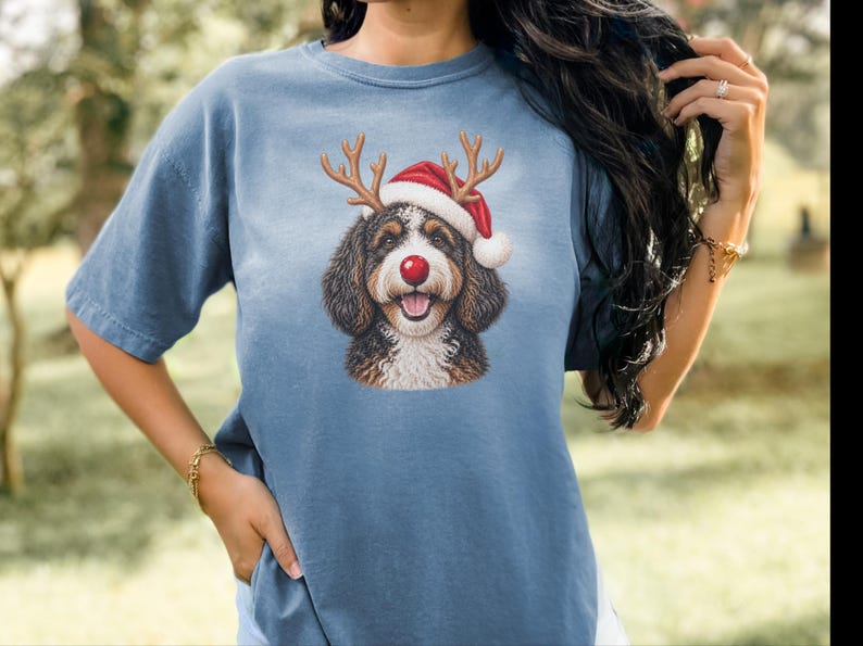 Bernedoodle Christmas Shirt, Christmas Bernedoodle Gift, Bernedoodle Mom Sweatshirt, Festive Dog Crewneck, Santa Paws Holiday Tee image 3