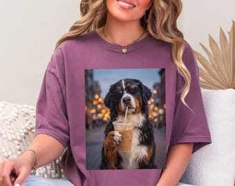 Cool Bernese Mountain Dog Drinking Iced Coffee Berner Mom T Shirt For Coffee Lovers
