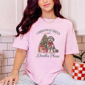 Schnoodle Christmas Shirt, Schnoodle Mom Gift, Christmas Trees and Doodles Please, Holiday Dog Lover Tee, Winter Pet Shirt image 4