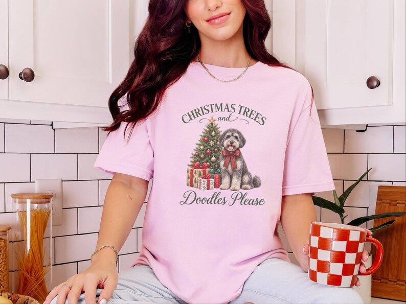 Schnoodle Christmas Shirt, Schnoodle Mom Gift, Christmas Trees and Doodles Please, Holiday Dog Lover Tee, Winter Pet Shirt image 4