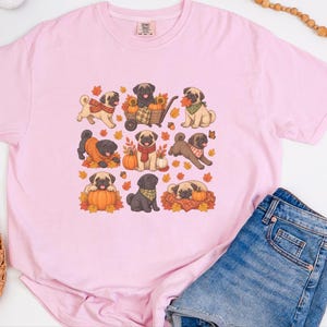 Camiseta de perro pug, regalo para mamá de pug, sudadera de otoño para perros, camiseta para amantes de los pugs, camiseta de calabaza de otoño imagen 4