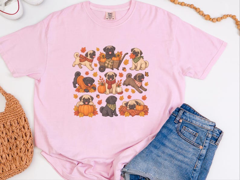 Camiseta de perro pug, regalo para mamá de pug, sudadera de otoño para perros, camiseta para amantes de los pugs, camiseta de calabaza de otoño imagen 4