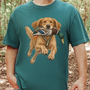 Golden Retriever Hunting Shirt, Duck Hunter Gift, Waterfowl Hunting Tee, Bird Dog Art Shirt, Duck Season Shirt, Outdoor Sportsman Gift image 5
