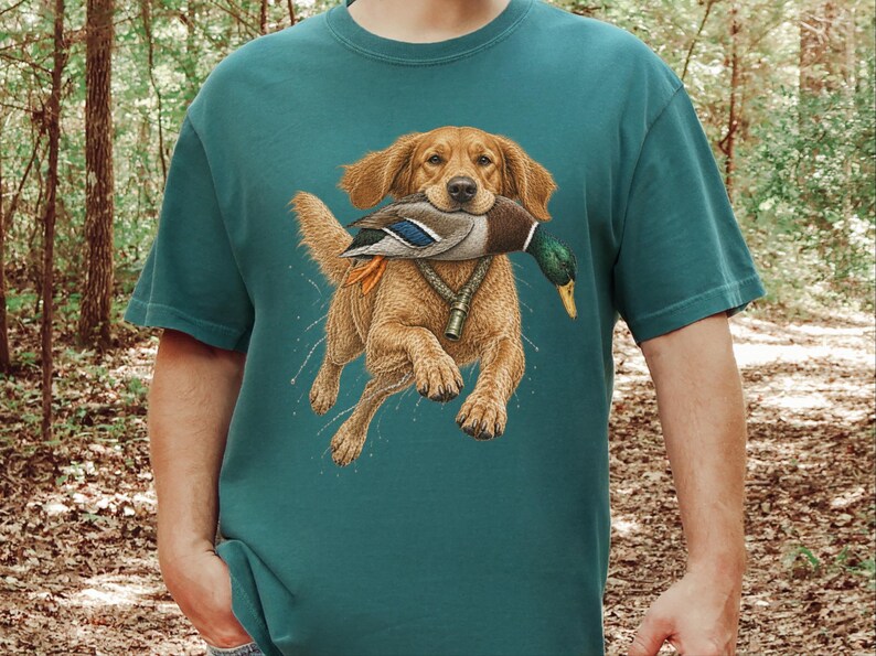 Golden Retriever Hunting Shirt, Duck Hunter Gift, Waterfowl Hunting Tee, Bird Dog Art Shirt, Duck Season Shirt, Outdoor Sportsman Gift image 5