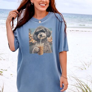 Comfort Colors Schnoodle Lover Iced Coffee Dog Shirt, Dog Drinking Coffee Tee, Schnoodle Mom Dad Gift, Cute Doodle Graphic Top, T-shirt image 7