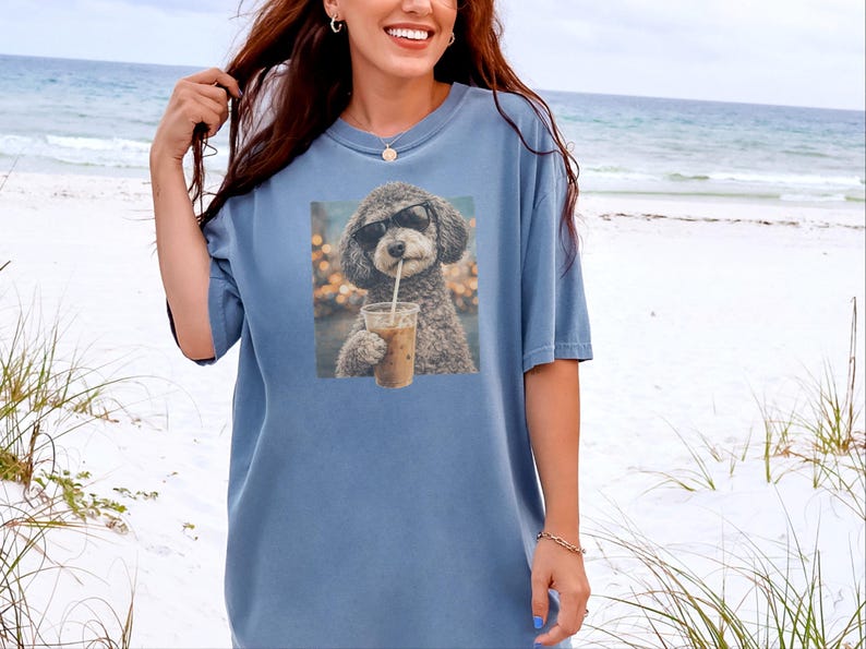 Comfort Colors Schnoodle Lover Iced Coffee Dog Shirt, Dog Drinking Coffee Tee, Schnoodle Mom Dad Gift, Cute Doodle Graphic Top, T-shirt image 7
