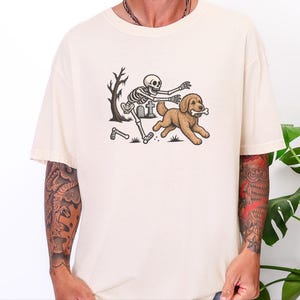 Goldendoodle Dog Shirt, Halloween Goldendoodle Gift, Skeleton Dog Tee, Spooky Dog Lover Shirt, Funny Skeleton Art, Goldendoodle Dad Gift image 5