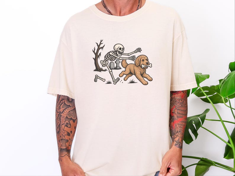 Goldendoodle Dog Shirt, Halloween Goldendoodle Gift, Skeleton Dog Tee, Spooky Dog Lover Shirt, Funny Skeleton Art, Goldendoodle Dad Gift image 5