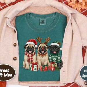 Christmas Pug Sweatshirt, Pug Christmas Gift, Holiday Dog Shirt, Pug Lover Sweatshirt, Festive Puppy Crewneck, Pug Mom Gift image 7