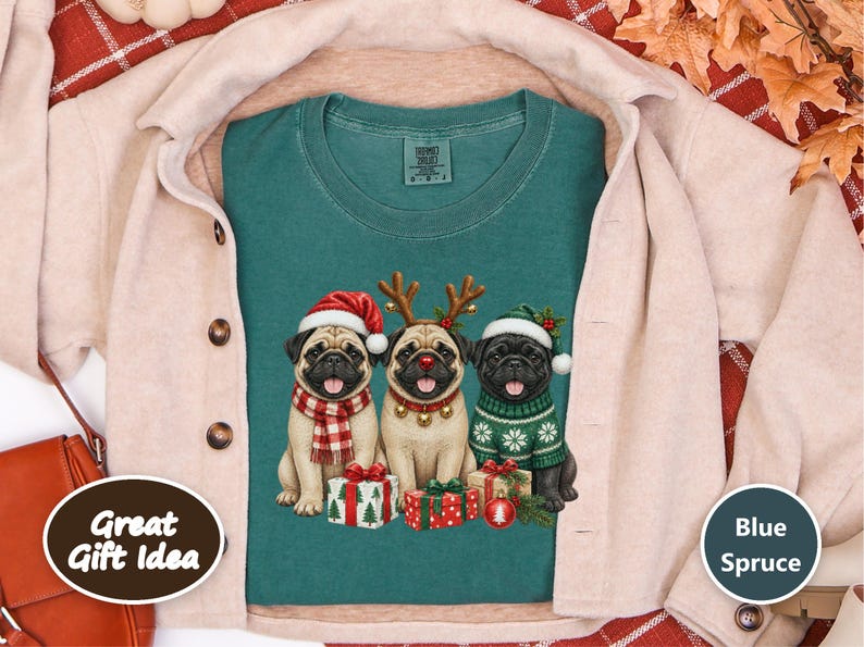 Christmas Pug Sweatshirt, Pug Christmas Gift, Holiday Dog Shirt, Pug Lover Sweatshirt, Festive Puppy Crewneck, Pug Mom Gift image 7