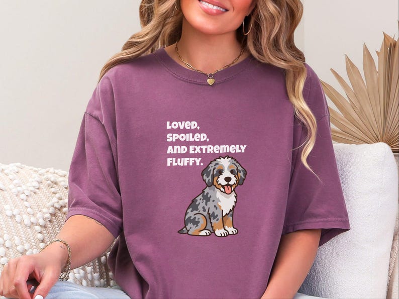 Comfort Colors Aussiedoodle Mom Shirt, Loved, Spoiled, and Extremely Fluffy Tee, Australian Shepherd Poodle Mix Tee, Doodle Dad Shirt image 1