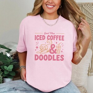 Comfort Colors Dog Coffee Tee, Goldendoodle Labradoodle Mom Iced Coffee Crewneck, Iced Coffee, Doodles and Good Vibes Sweatshirt image 3