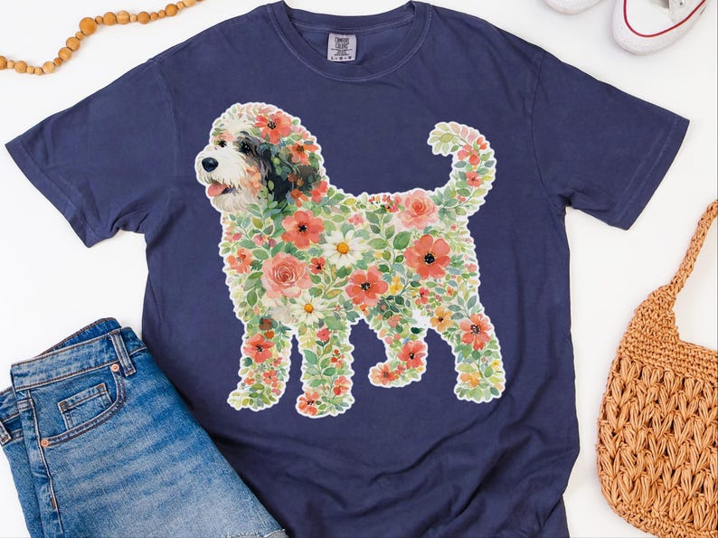 Comfort Colors Bernedoodle T-shirt, bloemensilhouet, cadeau voor hondenliefhebbers, T-shirt, tuinkunst voor hondenmoeders en -vaders, botanische huisdiereigenaar, Bernedoodle T-shirt afbeelding 6